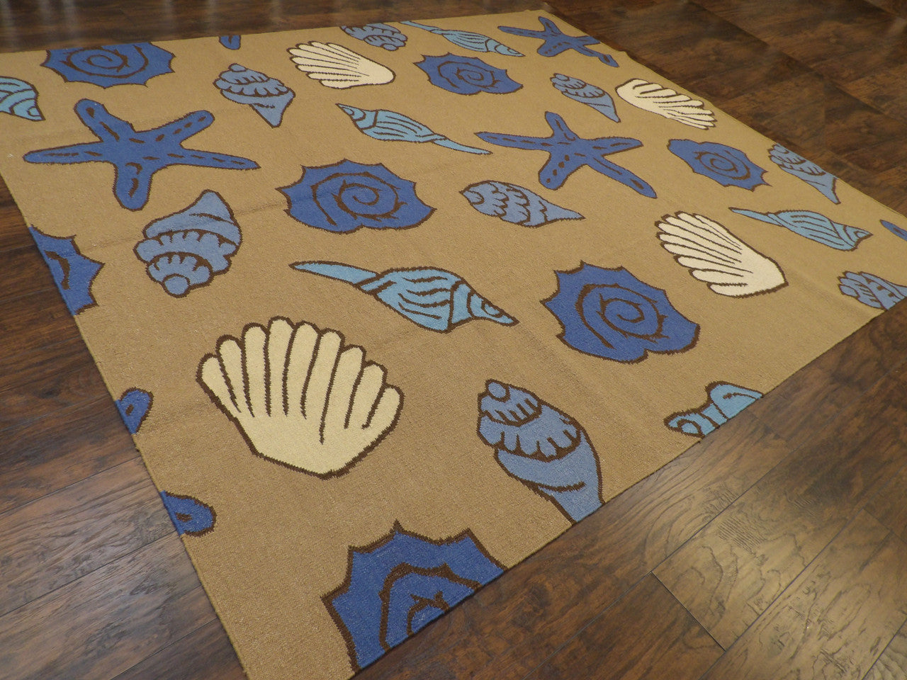 Full view of coastal flat-weave rug