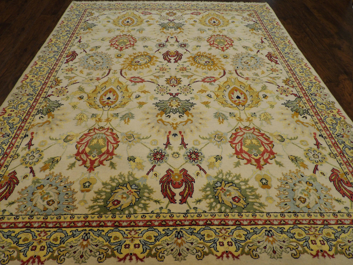 Close-up of wool pile, gold Ziegler rug