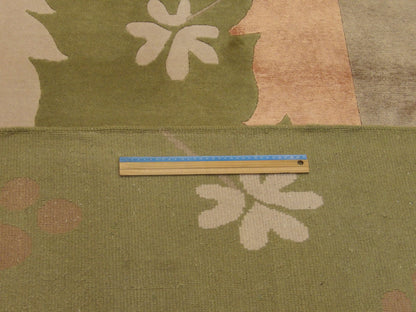 Brown & Green Modern Nepalese Line Leaf Design rug in room setting