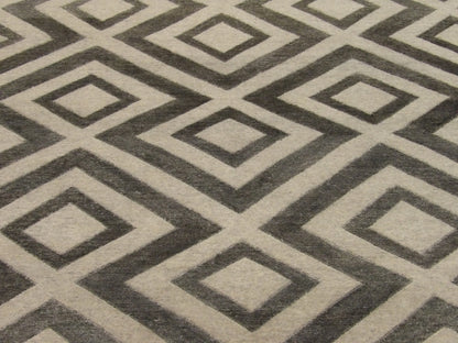 Close-up of wool pile, blue and gray rug