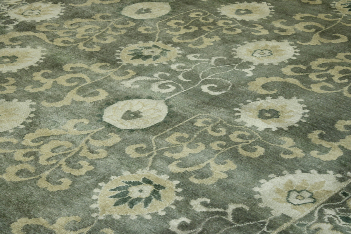 Back of Oushak Ikat hand-knotted rug