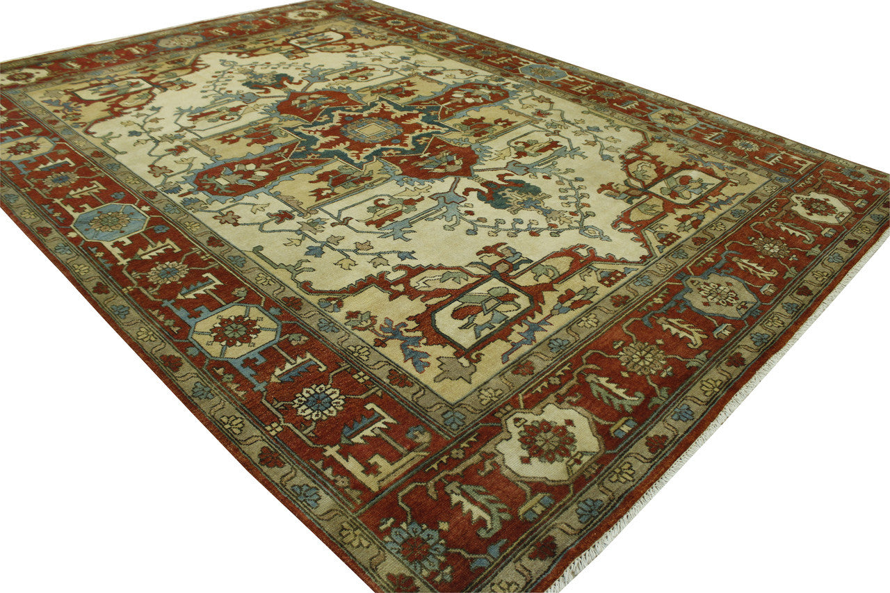Tribal Heriz rug border detail