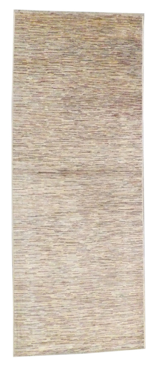 Modern Stripe Natural Dye hand-knotted wool rug in Beige & Red, full view