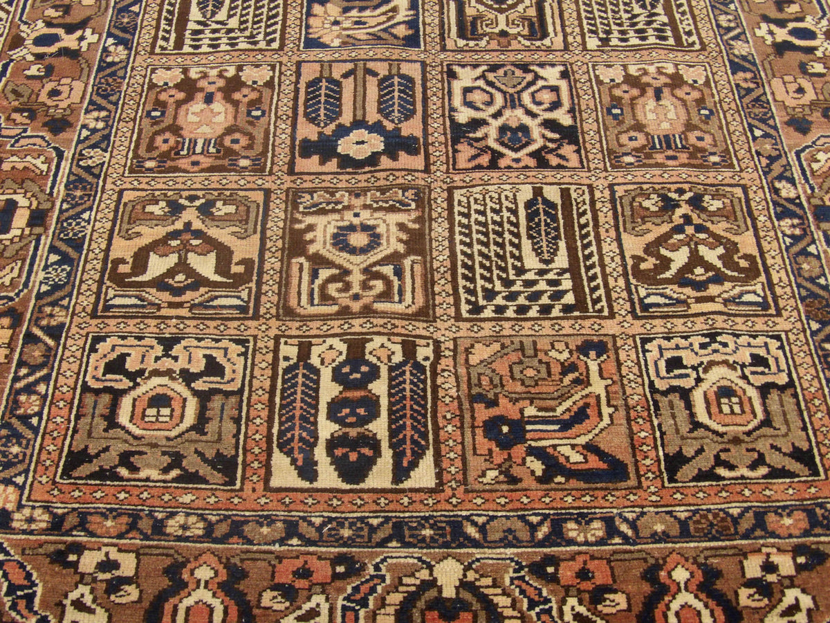 Antique Bakhtiyari rug border detail, blue and brown