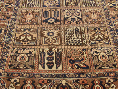 Antique Bakhtiyari rug border detail, blue and brown