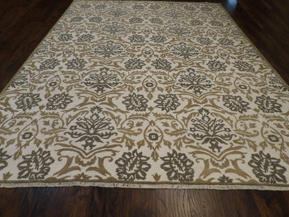 Close-up of wool-silk pile, Gray & White rug