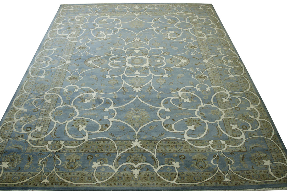 Close-up of wool pile, Blue & Brown rug