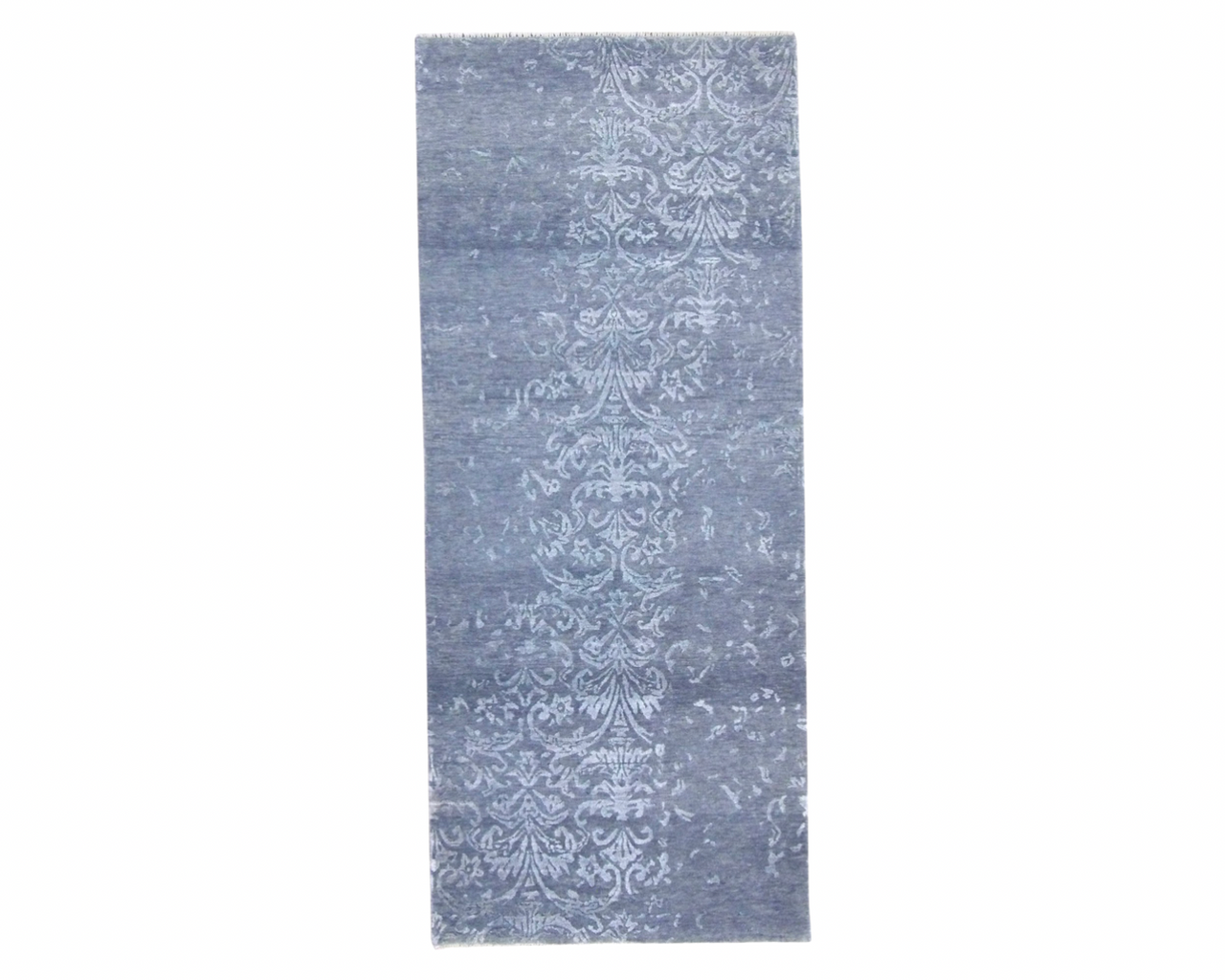 Gray 2'6" x 6'0" Transitional Broken Damask Hand knotted Wool/Silk Rug - Sku: w203