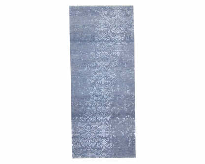 Transitional Broken Damask hand-knotted wool-silk rug in Gray, full view