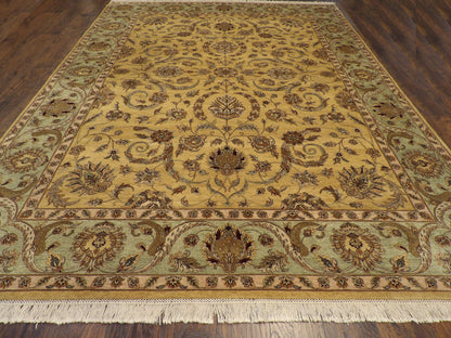 Close-up of wool pile, Gold & Green rug