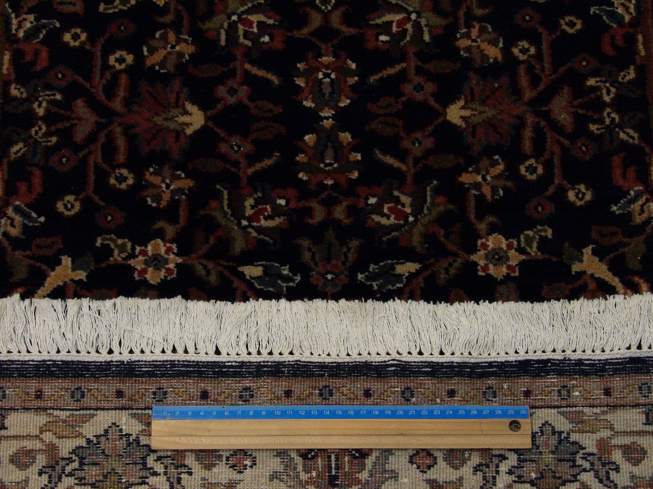 Blue & Beige Fine Persian Kashan rug in room setting