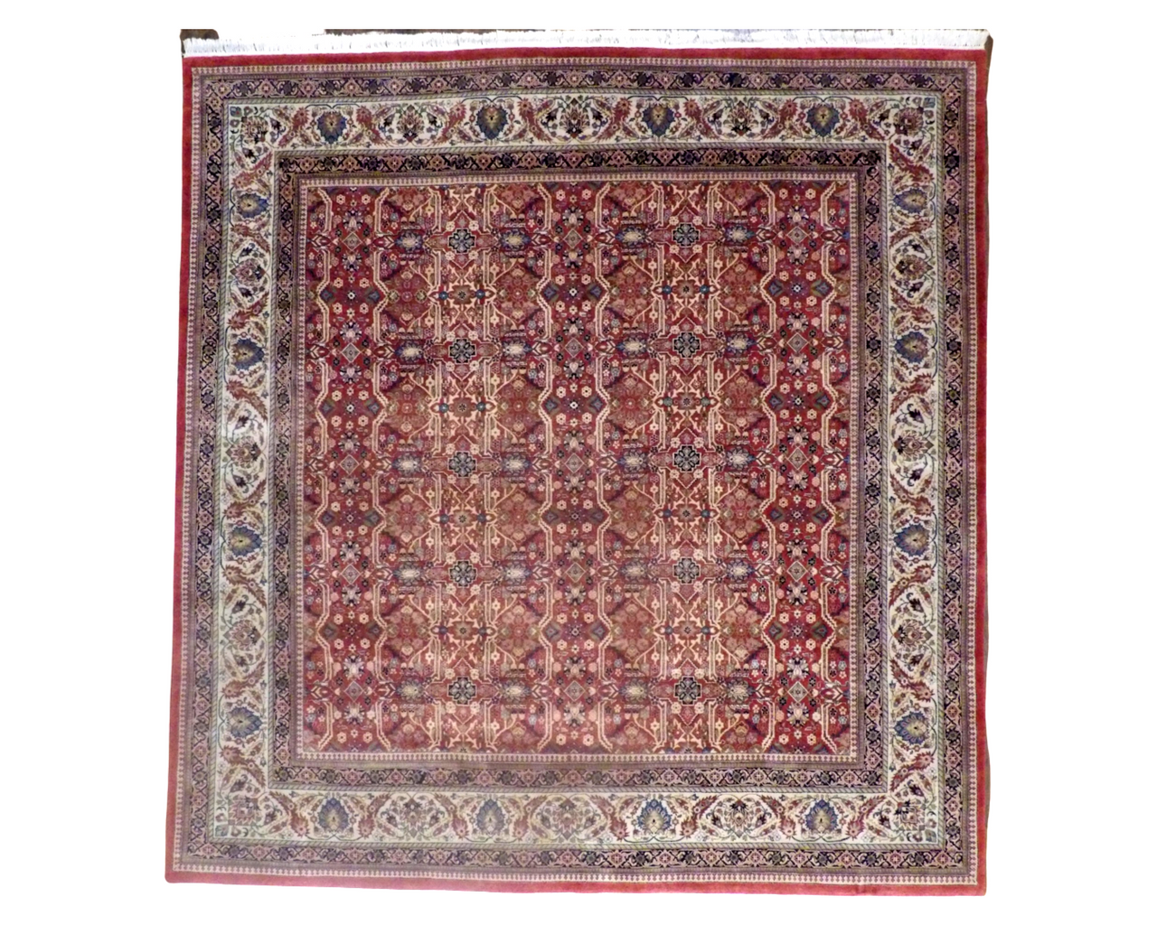 Tribal Persian Herati Mir hand-knotted wool rug in Beige & Rust, full view