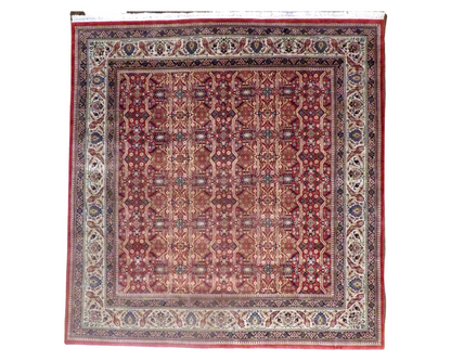 Tribal Persian Herati Mir hand-knotted wool rug in Beige & Rust, full view