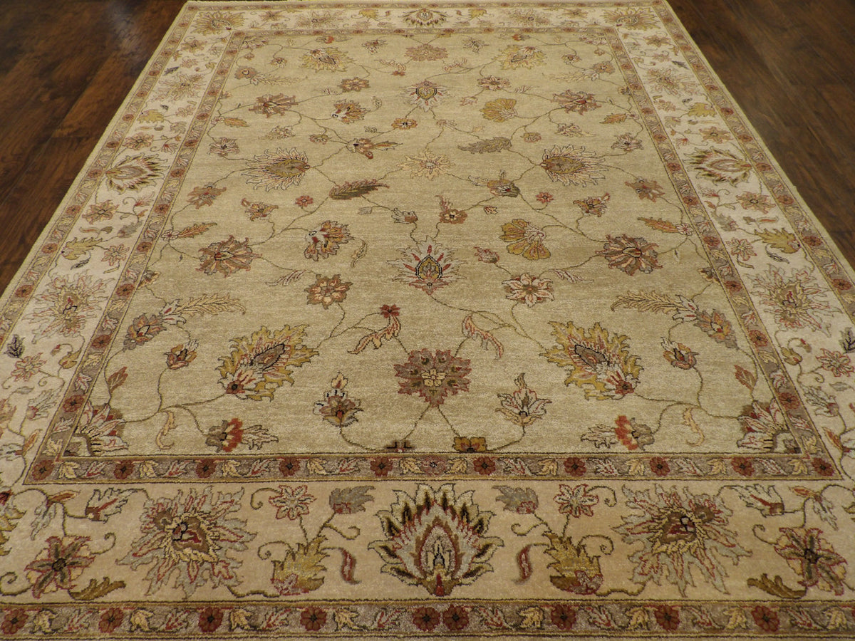 Chobie Oushak / Peshawar hand-knotted wool rug in Green, 7'10" x 9'9", SKU w933