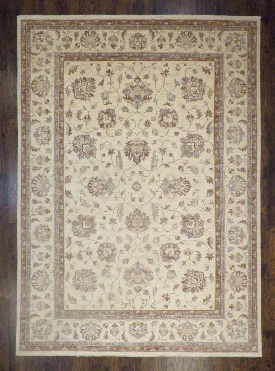 Oushak Chobi Natural Dye hand-knotted wool rug in Beige, full view