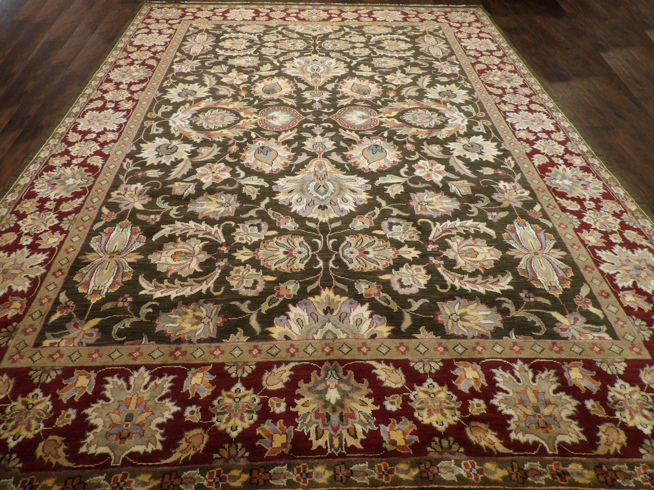 Back of hand-knotted Jaipur Kashan rug showing construction