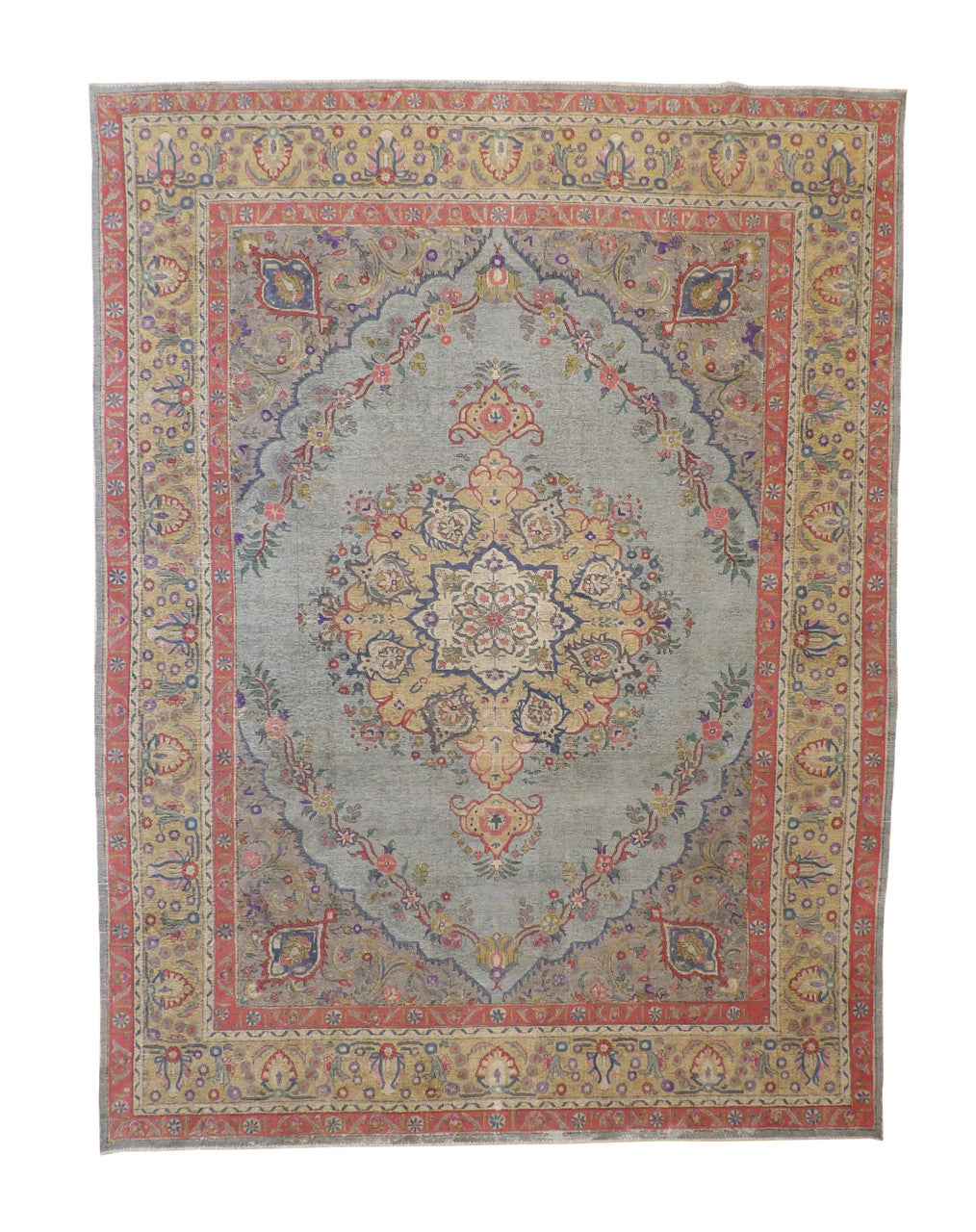 Traditional Vintage Color ReformKerman hand-knotted wool rug in Pink & Teal, full view