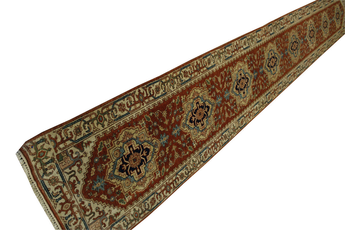 Close-up of wool pile, Beige & Rust rug