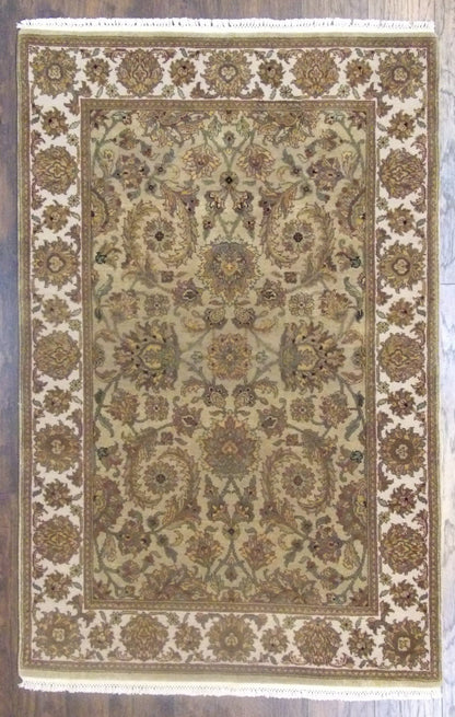 Jaipur Kashan antique wash hand-knotted wool rug in gold and beige, full view