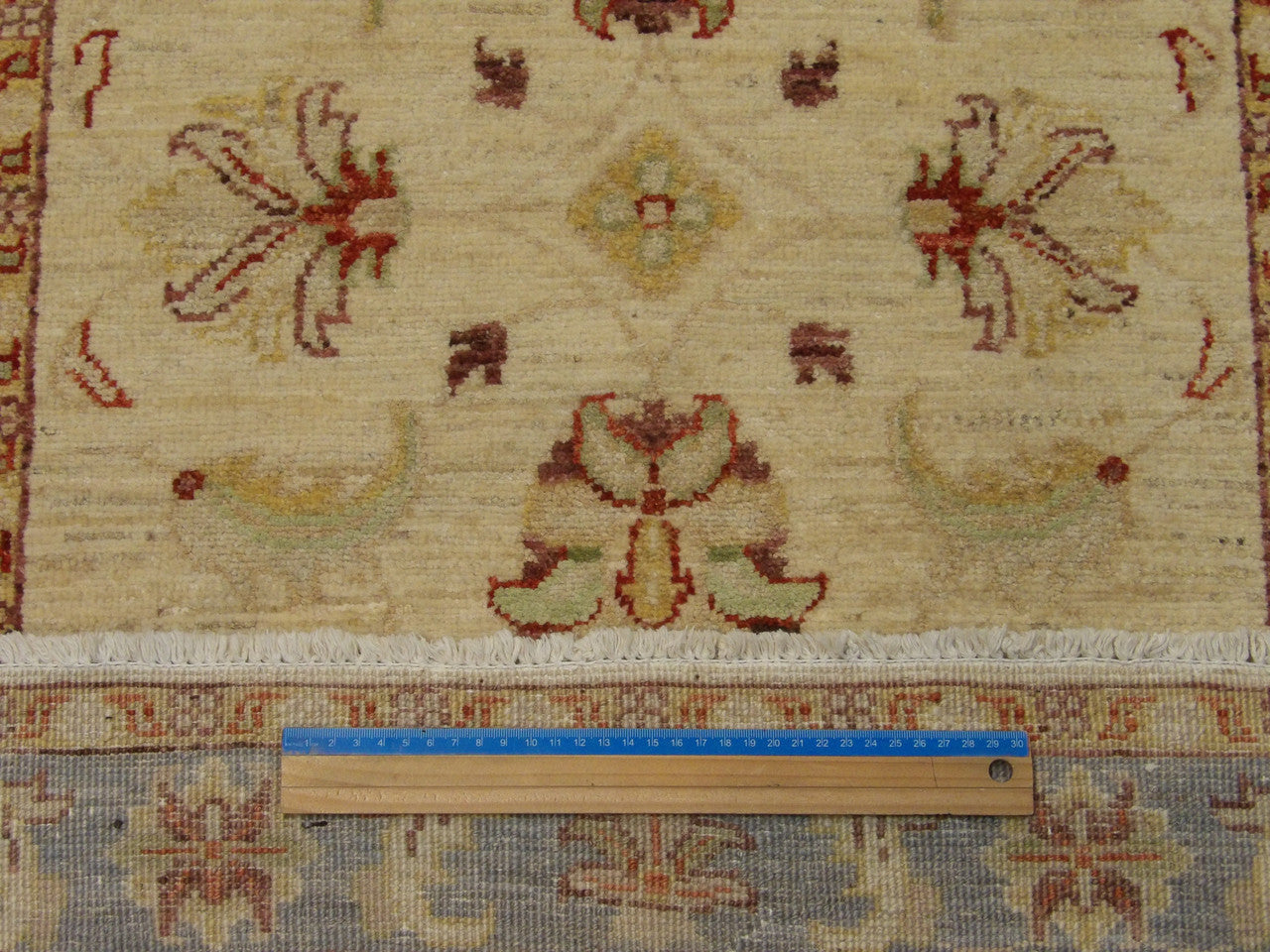 Blue & Beige Oushak Chobi Natural Dye rug in room setting