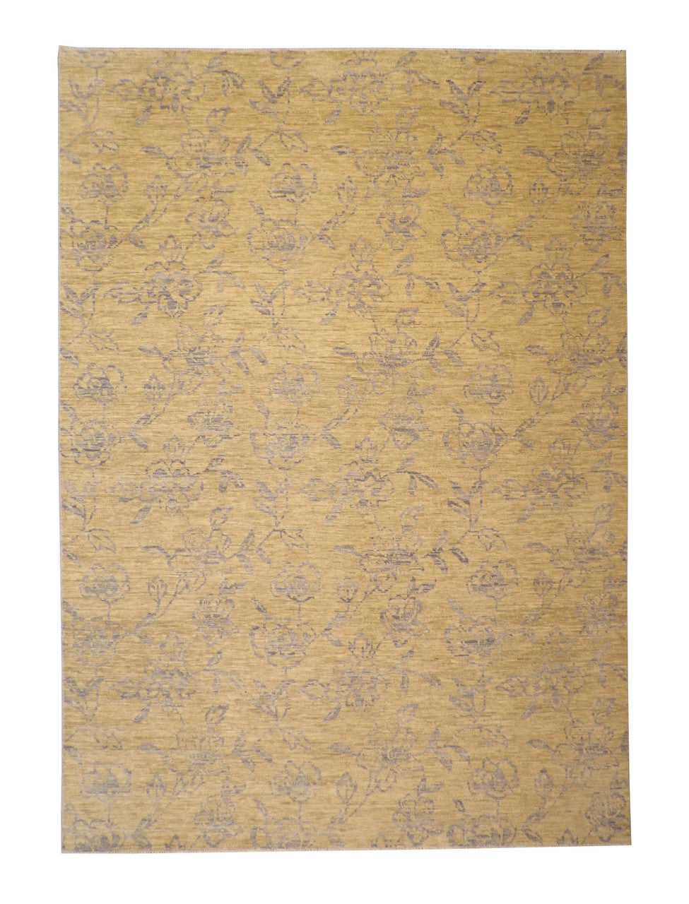 Oushak Floral Ziegler hand-knotted wool rug in Blue & Gold, full view