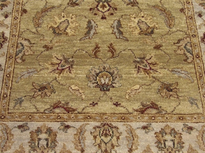 Indo Chobie rug border detail, green and gray