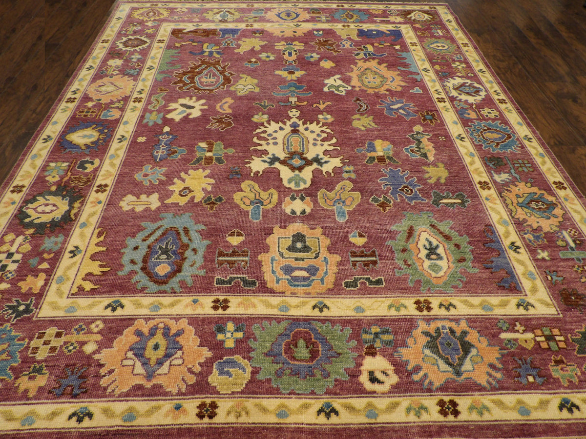 Close-up of wool pile, purple Oushak rug