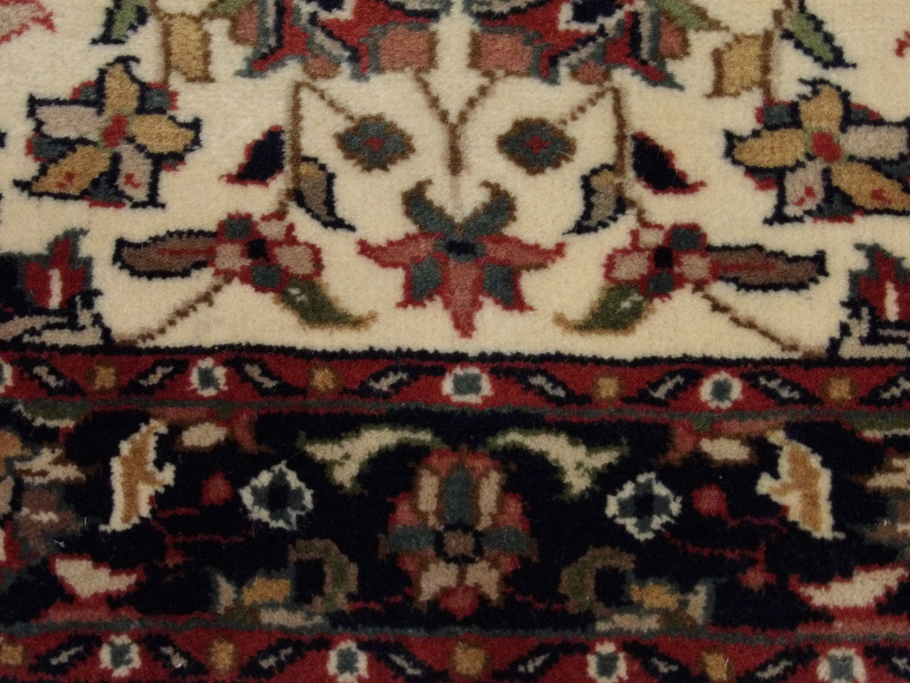 Persian Kashan rug border detail, blue and ivory