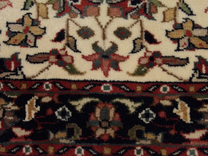 Persian Kashan rug border detail, blue and ivory