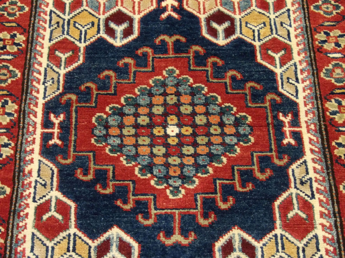 Back of tribal hand-knotted runner