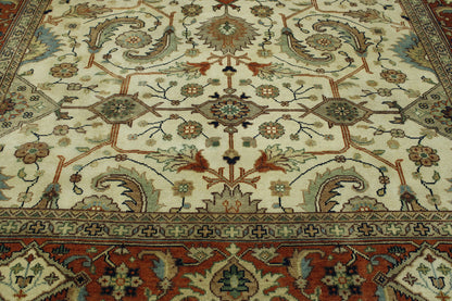 Tribal Hali Heriz hand-knotted wool rug in Beige & Rust, full view