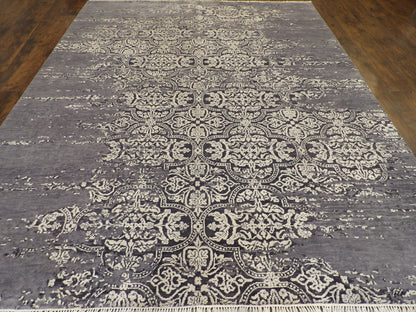 Modern Oxidized Broken Mosaic Design Carved rug corner detail