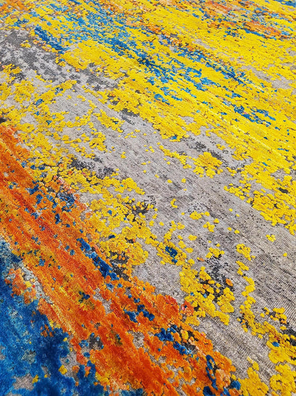 Fine Abstract Colorful Silk and Wool Hand Knotted Rug 7'10''x10'02''  - AR62200