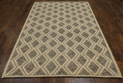 Close-up of wool pile, black and beige rug