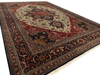 Palatial blue and ivory Tabriz rug in a grand room setting