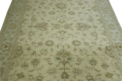 Blue & Beige Oushak Chobi rug in room setting