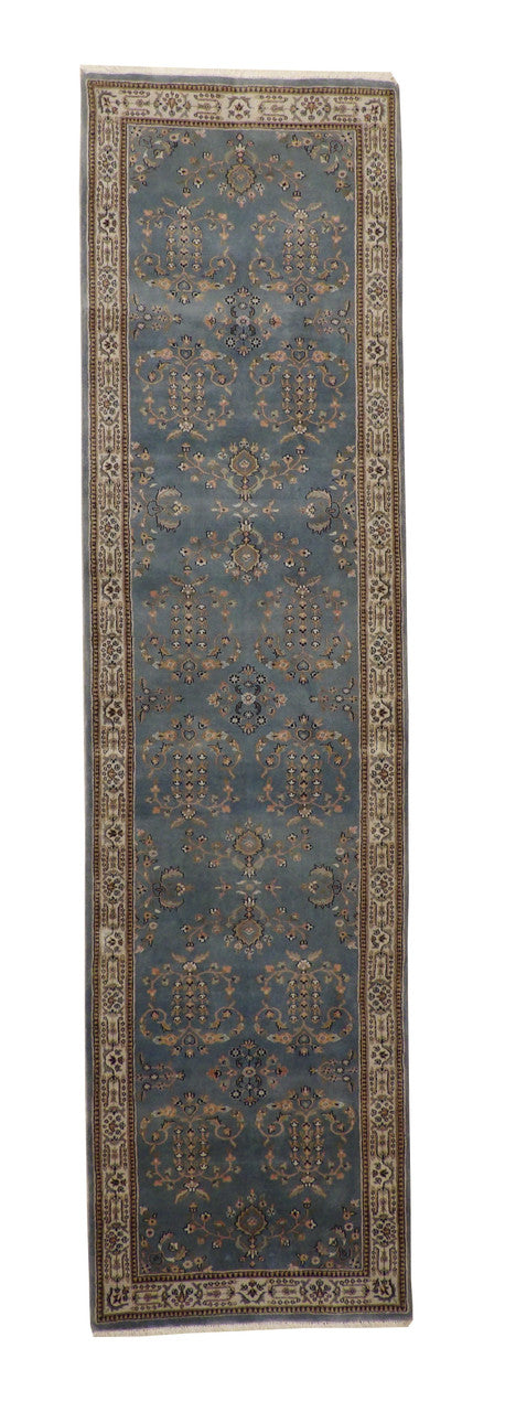 Blue 2'9" x 10'9" Traditional Fine Sharukh Design Hand knotted Wool Rug - Sku: W20011