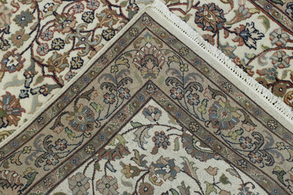 Traditional Mahal Design hand-knotted wool rug in Beige & Pink, full view