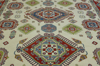 Beige & Red Tribal Super Kazak rug in room setting