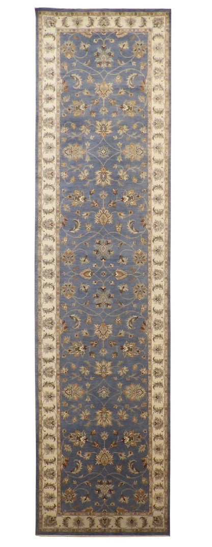 Oushak Indo Ziegler hand-knotted wool rug in Blue & Beige, full view
