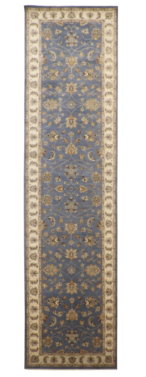 Oushak Indo Ziegler hand-knotted wool rug in Blue & Beige, full view