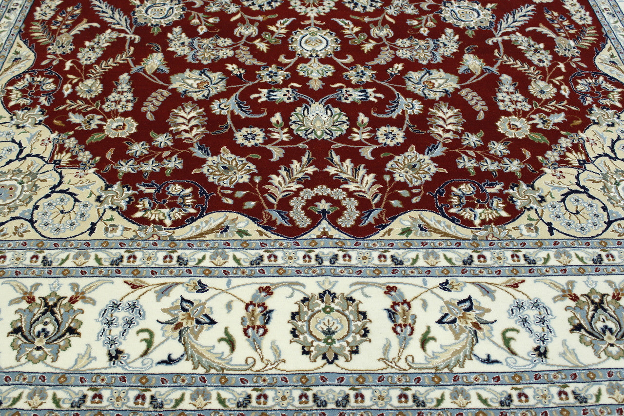 Beige & Red Traditional Fine Nain rug in room setting