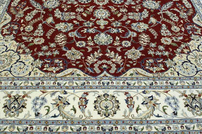 Beige & Red Traditional Fine Nain rug in room setting