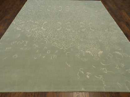 Close-up of wool-silk pile, blue and gray rug
