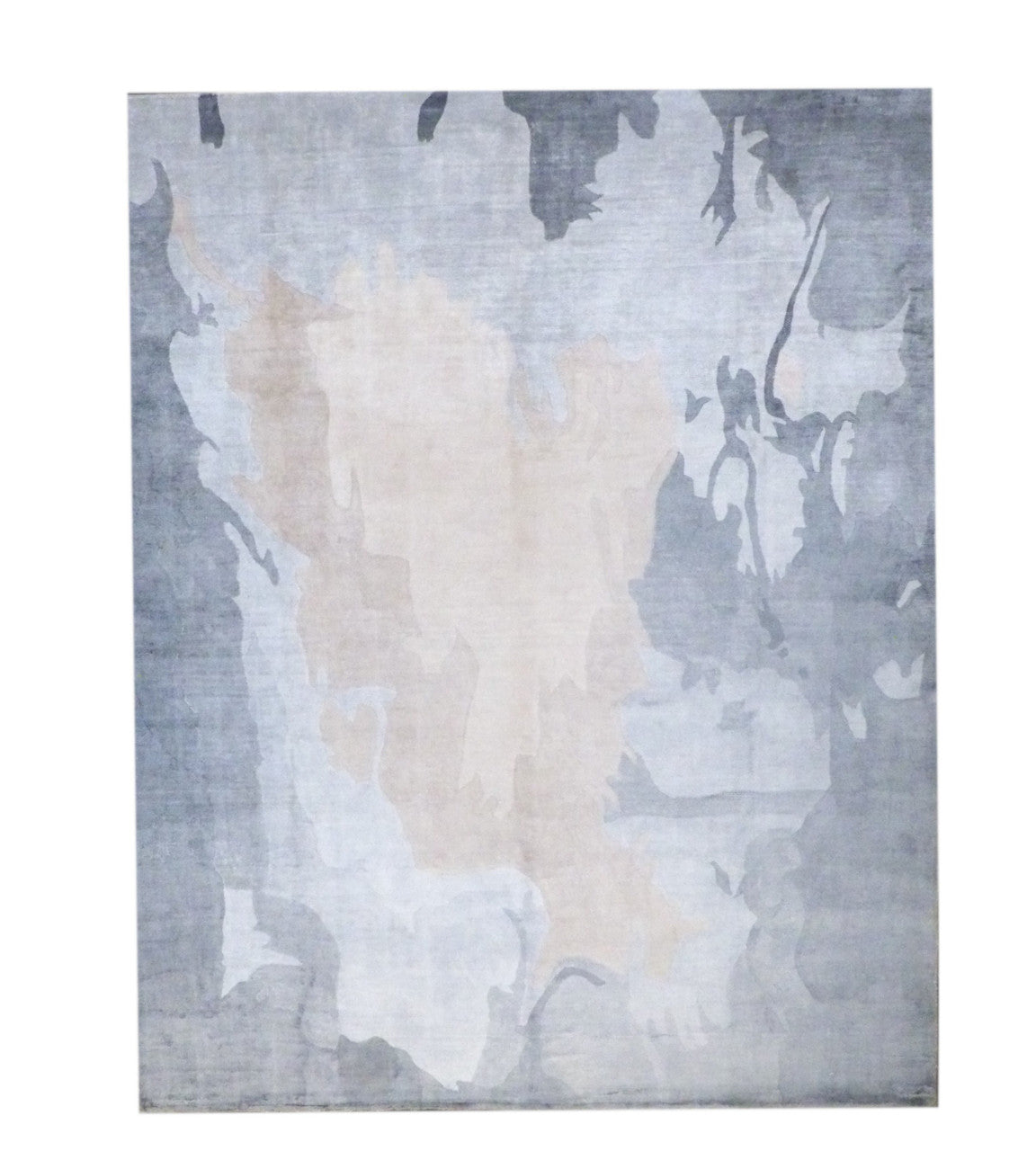 Modern Abstract Bamboo Marble Design hand-knotted silk rug in Gray & Pink, full view