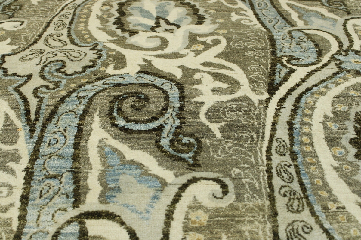 Back of Oushak Ikat Chobi hand-knotted rug