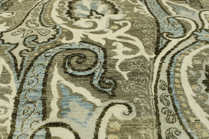 Back of Oushak Ikat Chobi hand-knotted rug