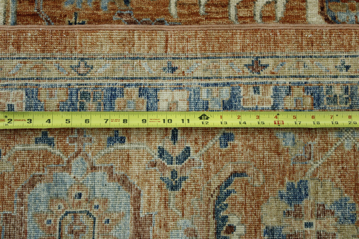 Close-up of wool pile, Blue & Rust rug
