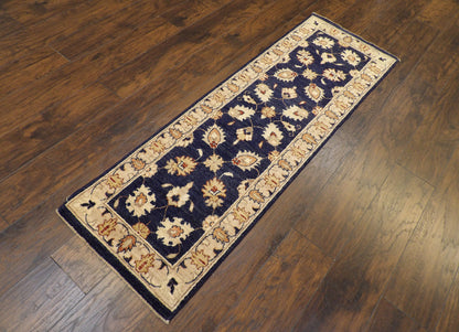 Blue Oushak runner in a hallway setting