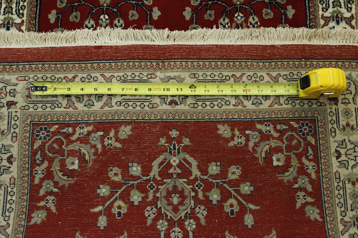 Traditional Fine Indo Sharukh hand-knotted wool rug in Beige & Red, full view